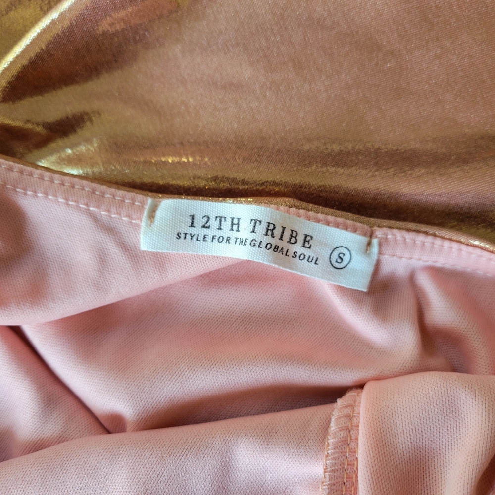 12th Tribe Halter Mini Dress Rose Gold Matalic Pink Cowl Neck Size Small - Picture 9 of 13